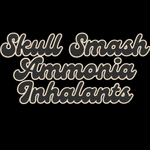 Skull Smash Ammonia Inhalants logo in bold, stylish text with a dark background.